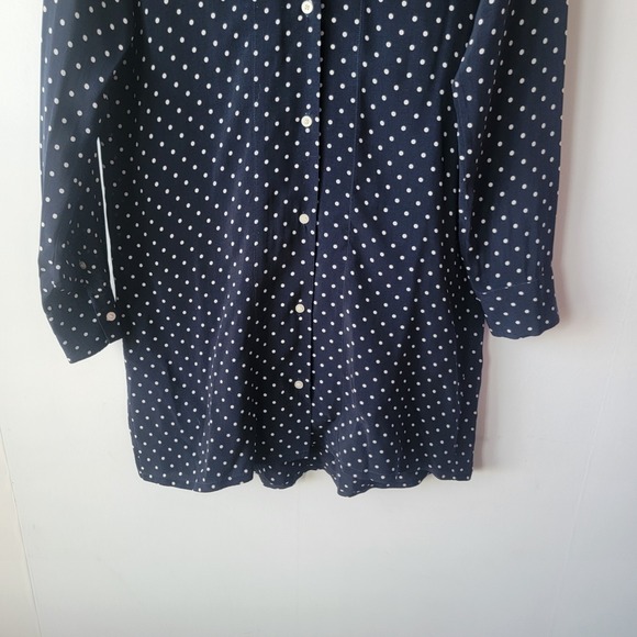 Everlane women's button front navy Polka Dot Shirtdress sz 4 long sleeve Cupro - Picture 2 of 8